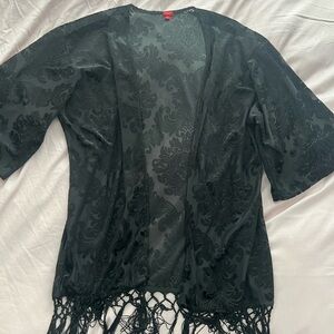 Guess Black Sheer Kimono with Fringe